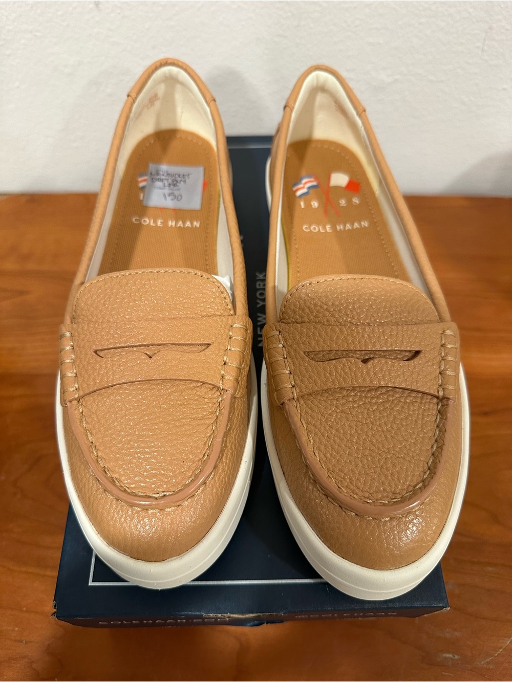 Cole Haan Women's Light Brown/Tan Leather Comfort Slip-On Penny Loafers. 6 1/2